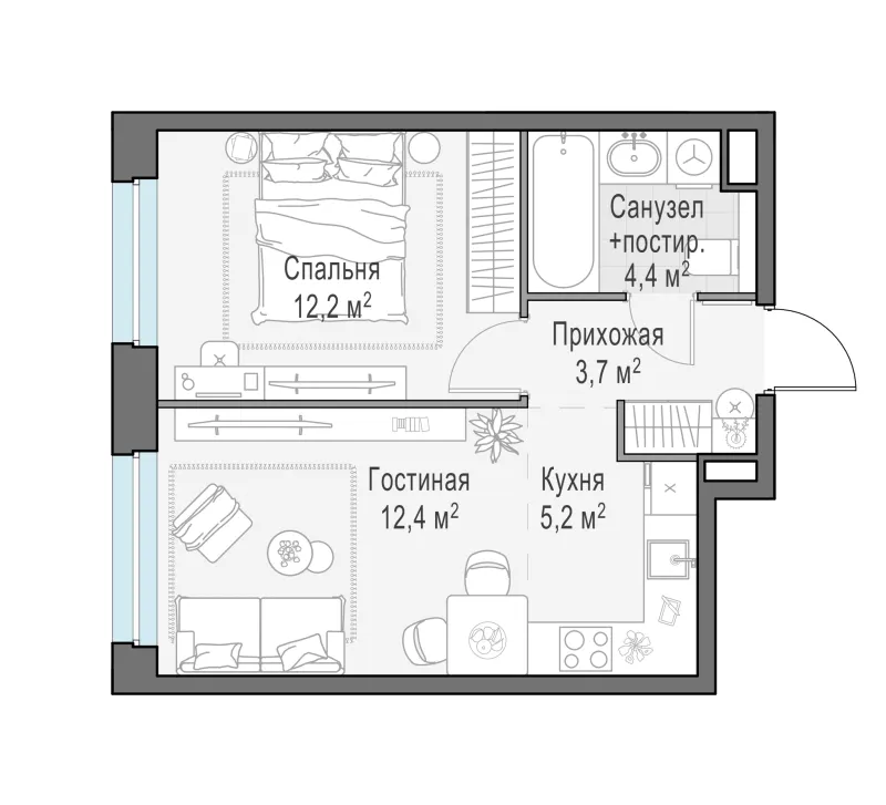 1-комн. 38.1 м²