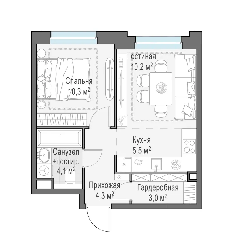 1-комн. 37.5 м²