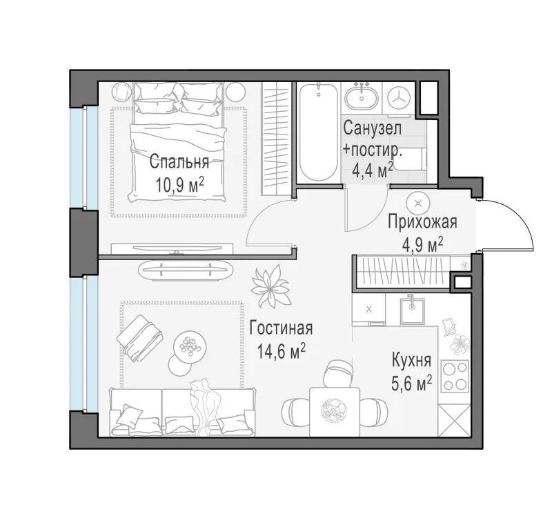 1-комн. 40.4 м²