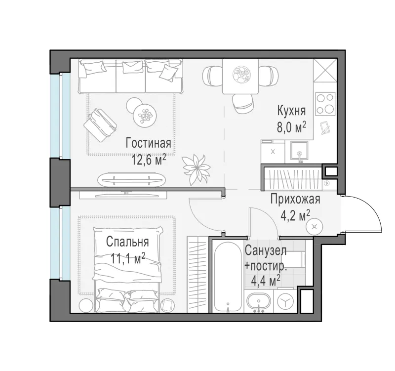 1-комн. 40.3 м²