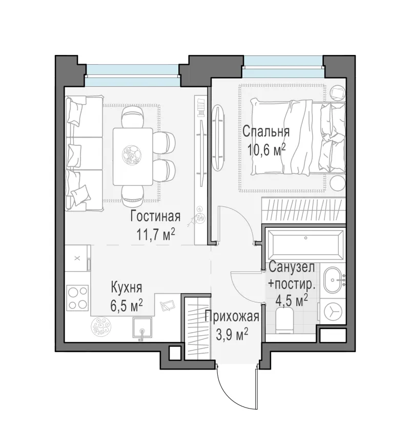1-комн. 37.2 м²