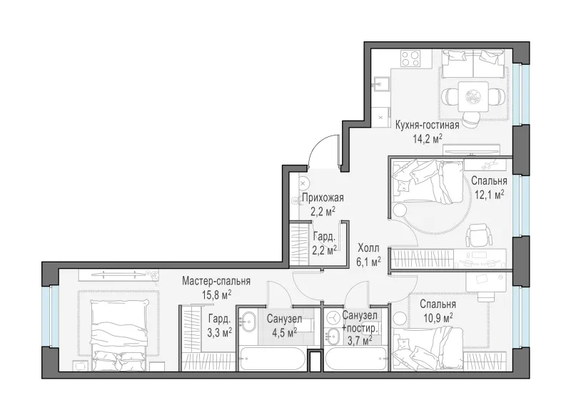 3-комн. 75.5 м²