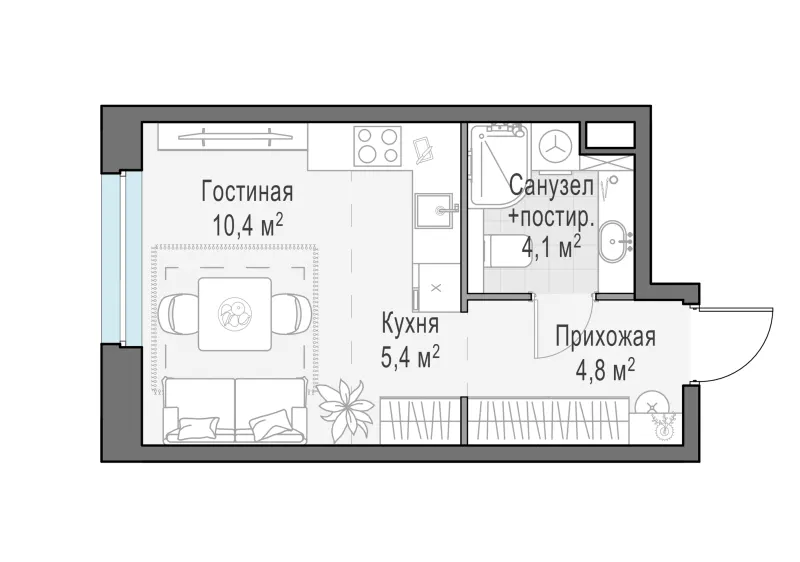 Студия 24.7 м²