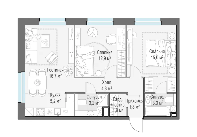 2-комн. 65.3 м²