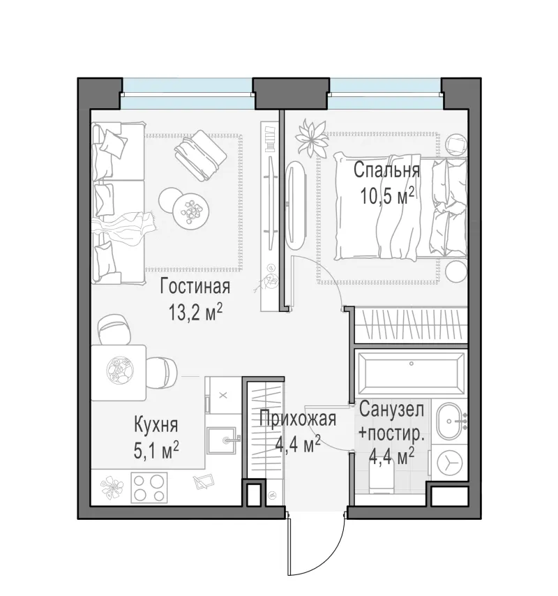 1-комн. 37.7 м²