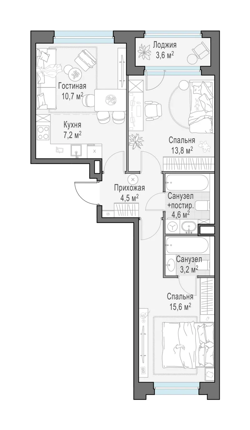2-комн. 59.9 м²