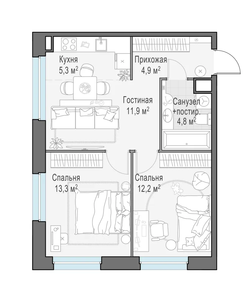 2-комн. 52.4 м²