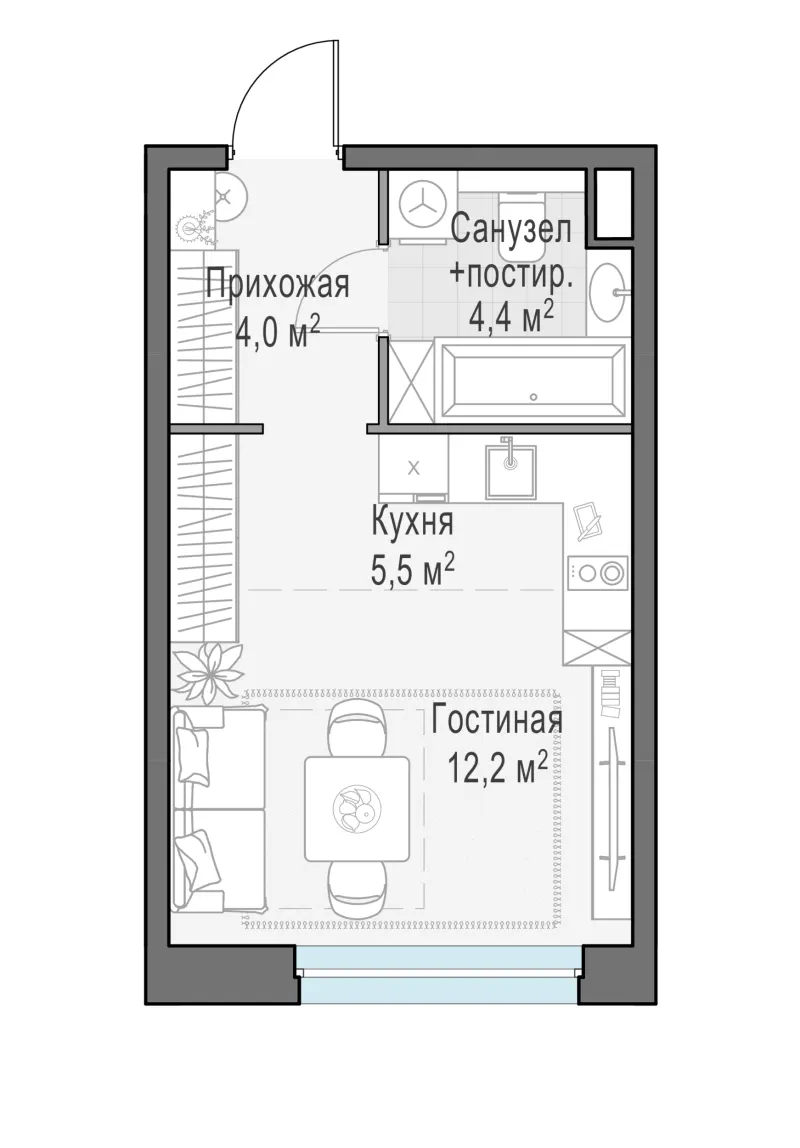 Студия 26.1 м²