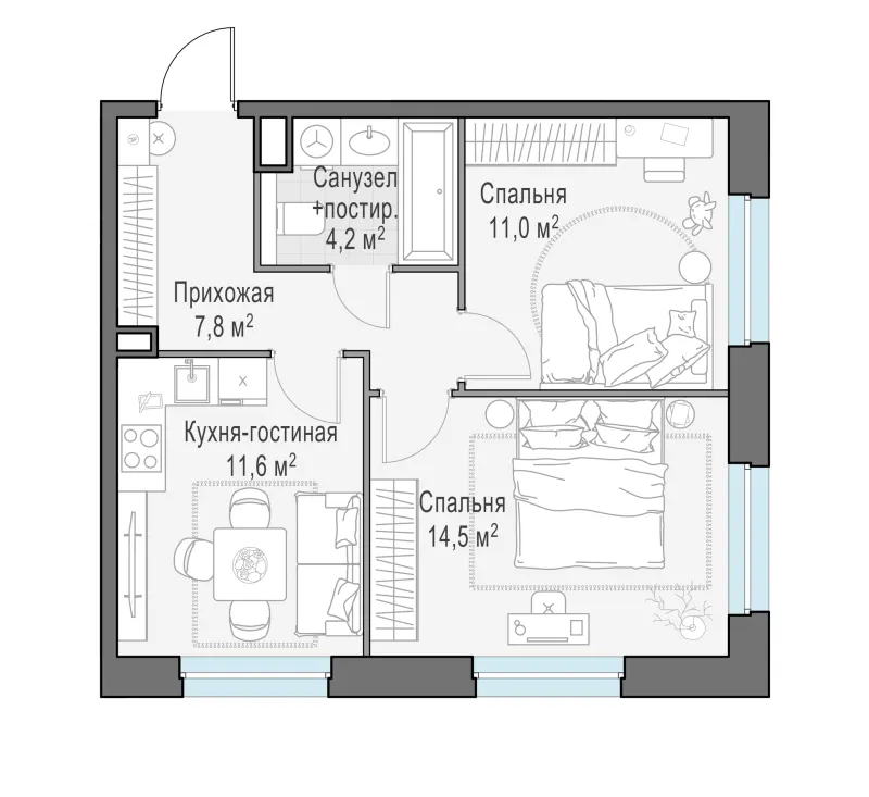 2-комн. 48.9 м²