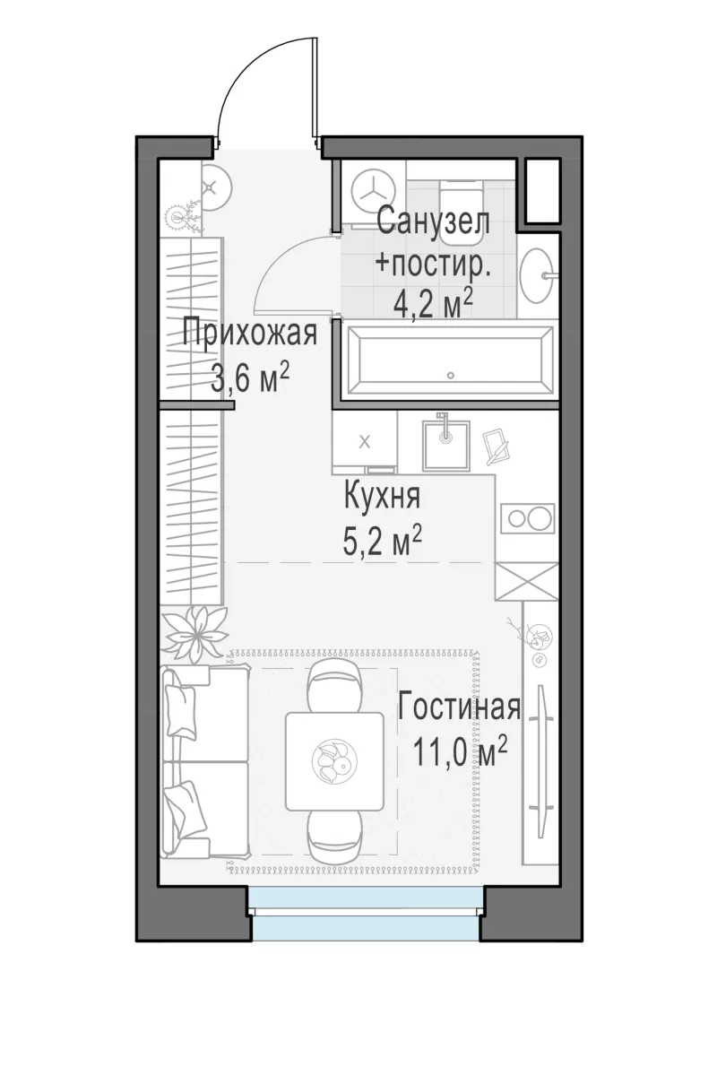 Студия 24.1 м²