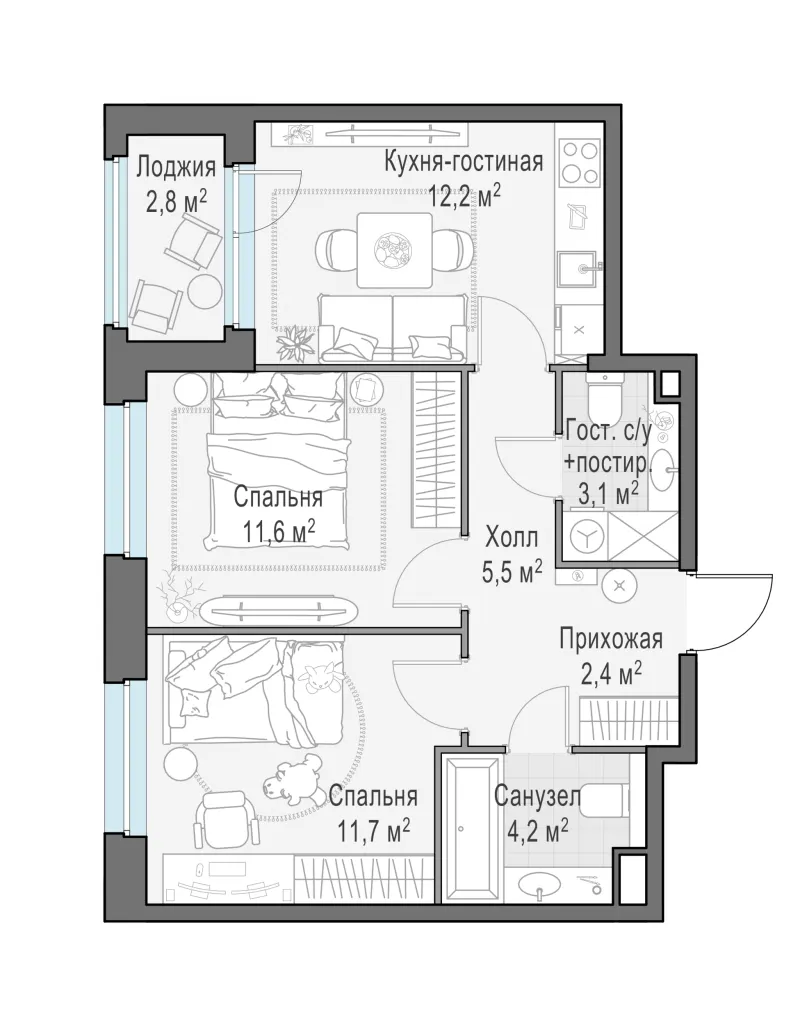 2-комн. 51 м²