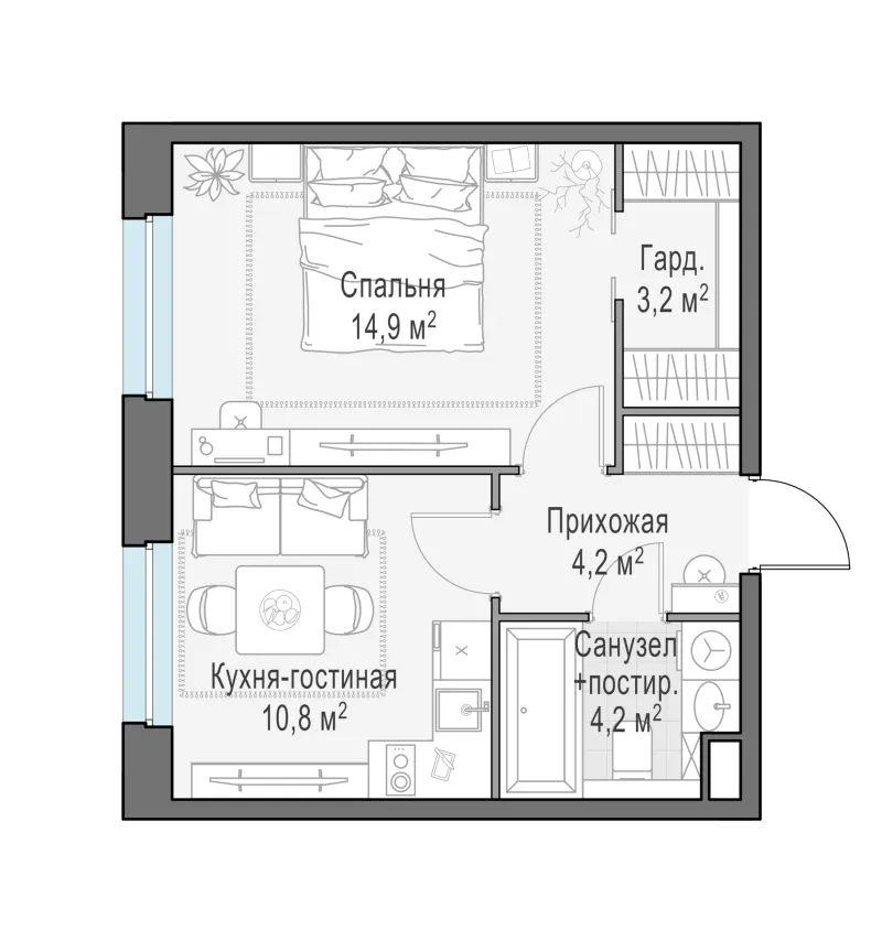 1-комн. 37.3 м²