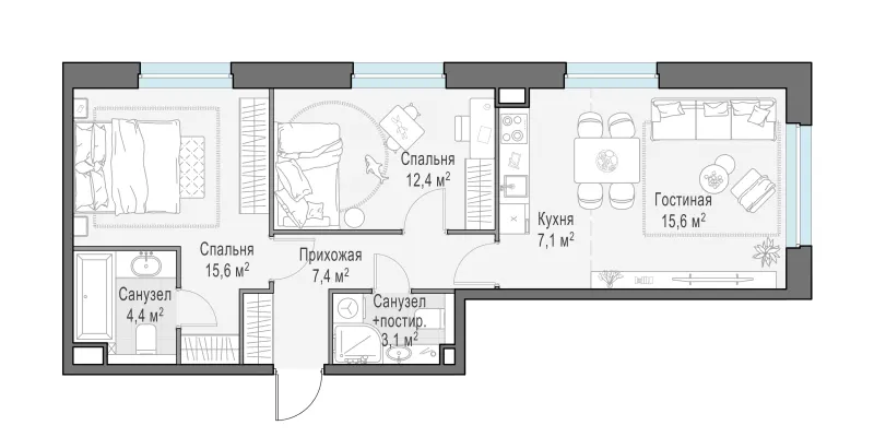 2-комн. 65.7 м²