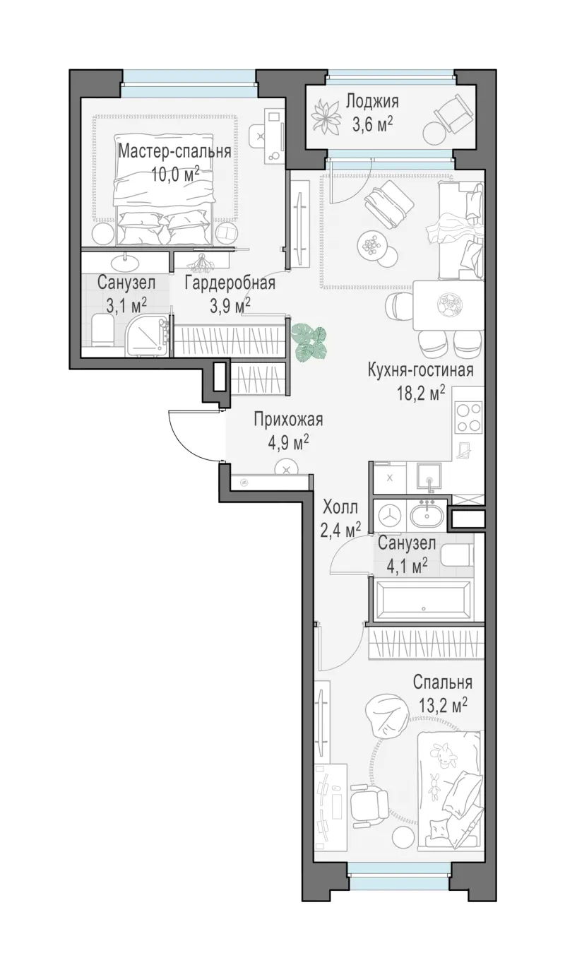 2-комн. 59.9 м²