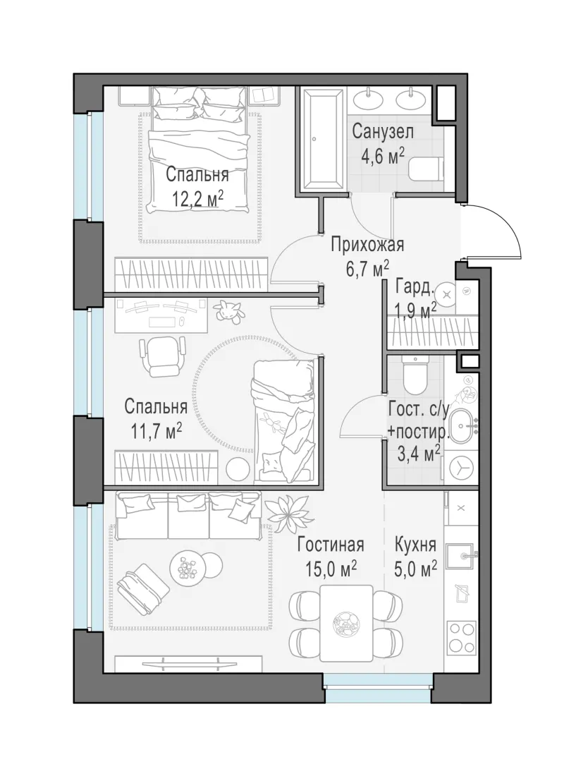 2-комн. 60.4 м²