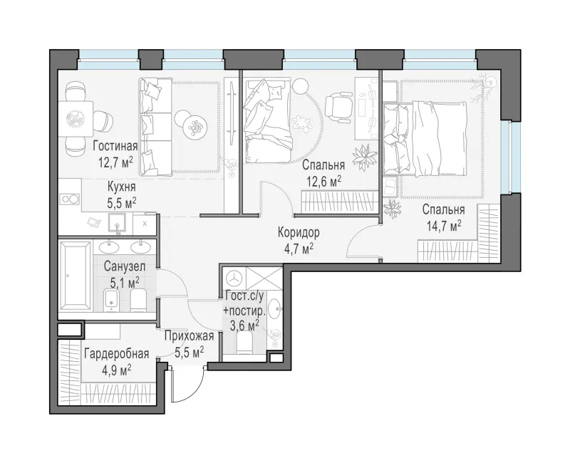 2-комн. 69.5 м²