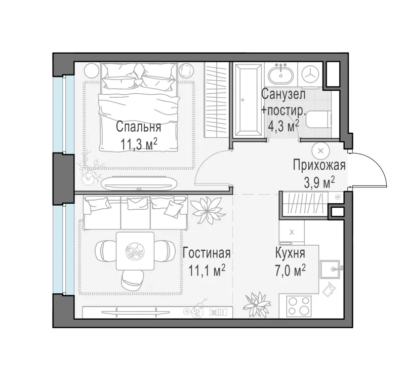 1-комн. 37.7 м²