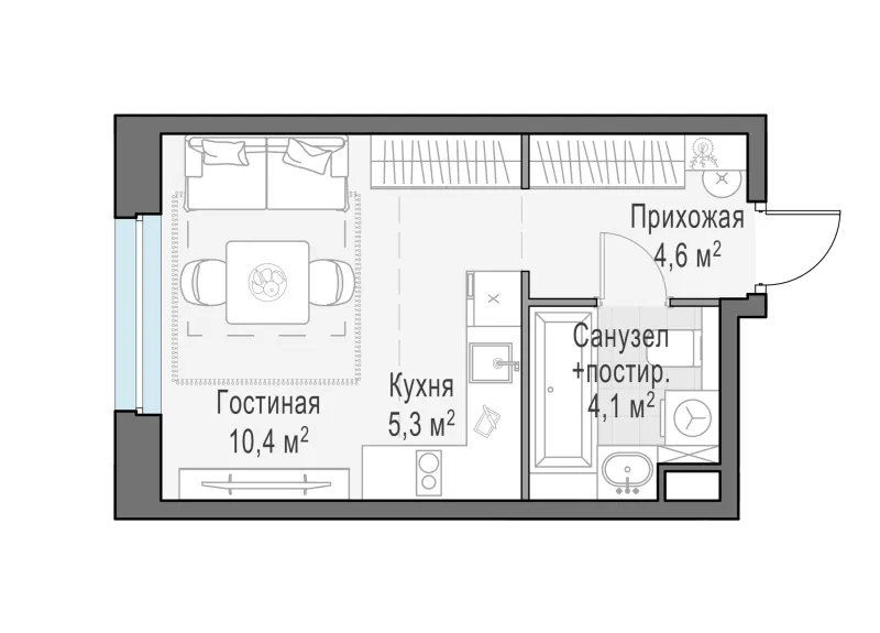 Студия 24.3 м²