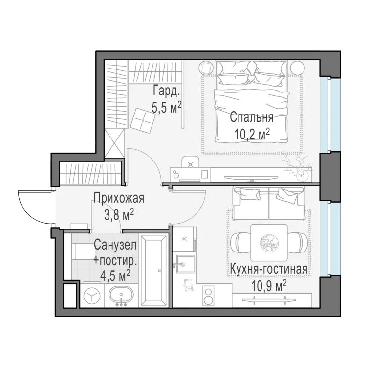 1-комн. 34.9 м²