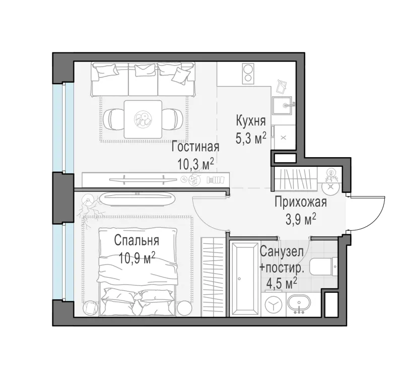 1-комн. 34.9 м²