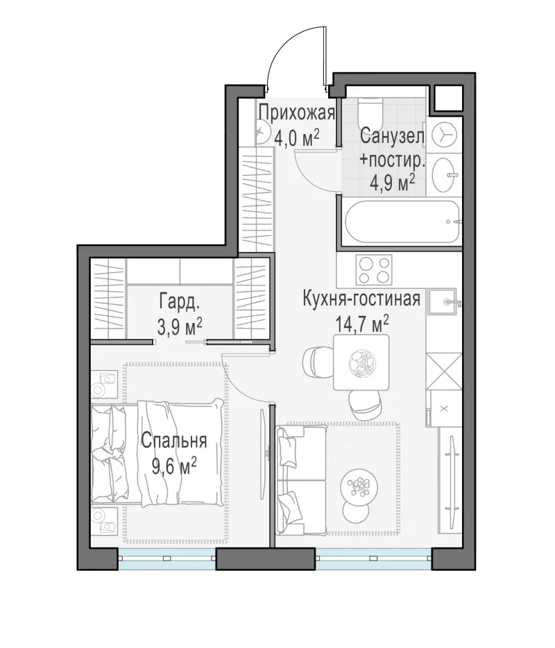1-комн. 37.3 м²