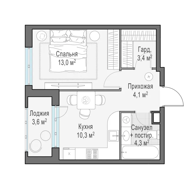 1-комн. 36.9 м²