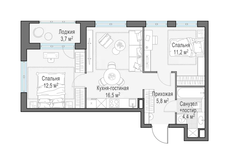 2-комн. 52.4 м²