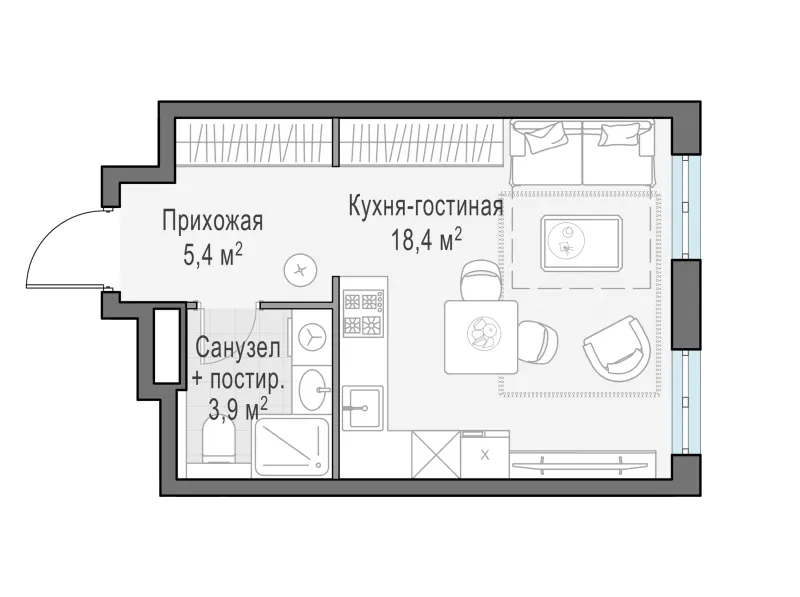 Студия 27.7 м²