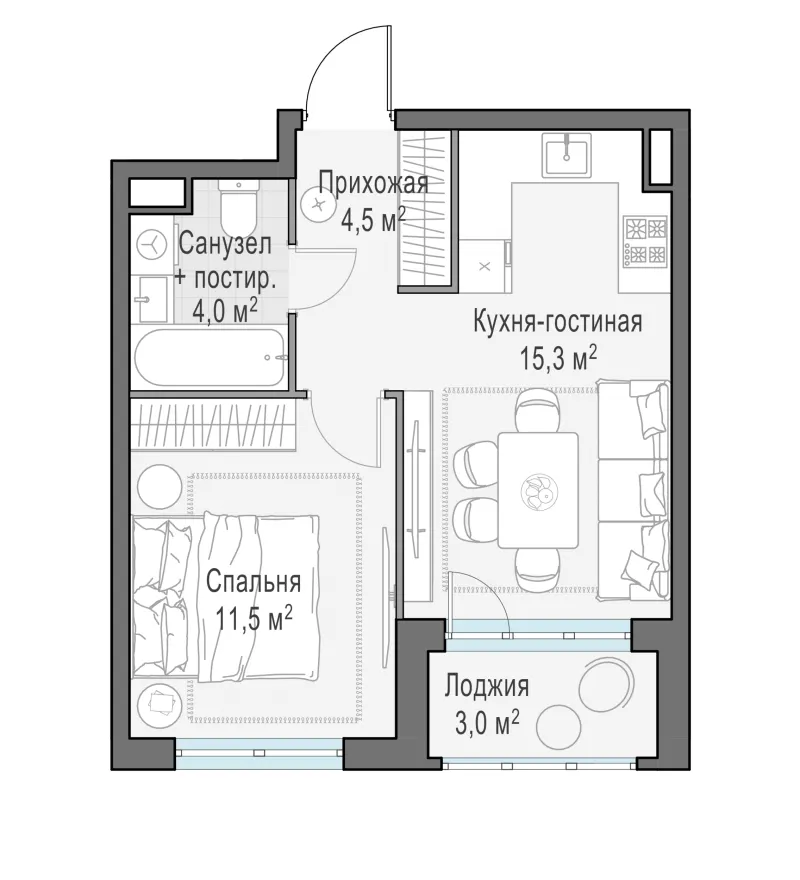 1-комн. 36.8 м²