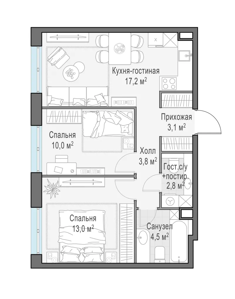 2-комн. 54.4 м²