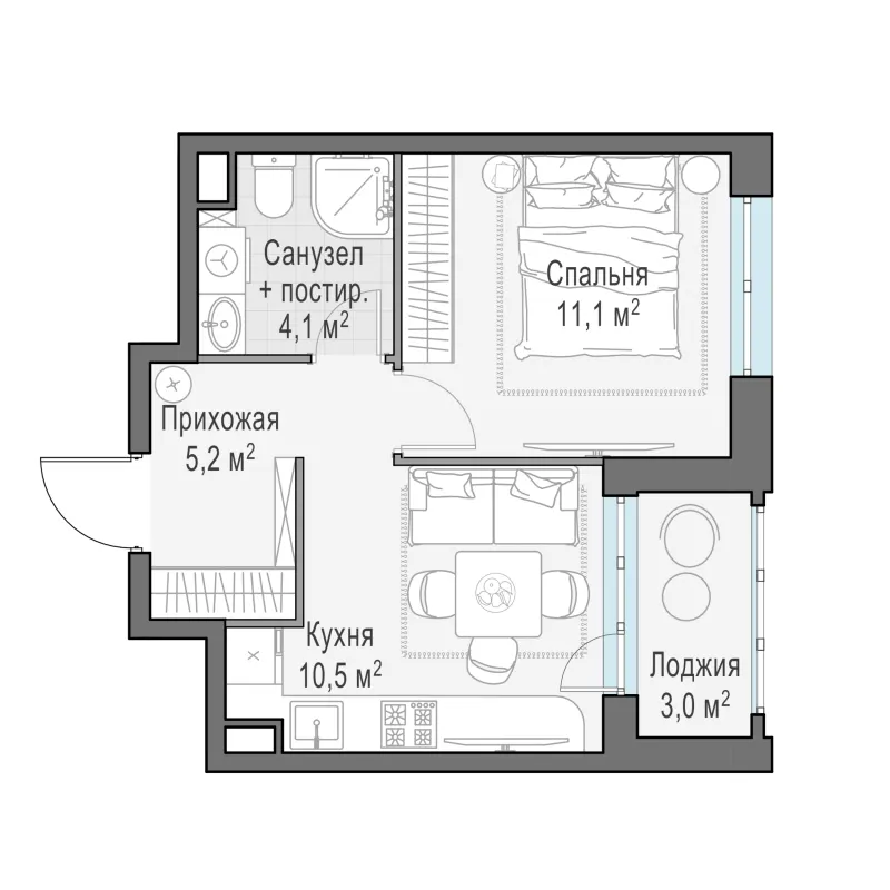 1-комн. 32.3 м²