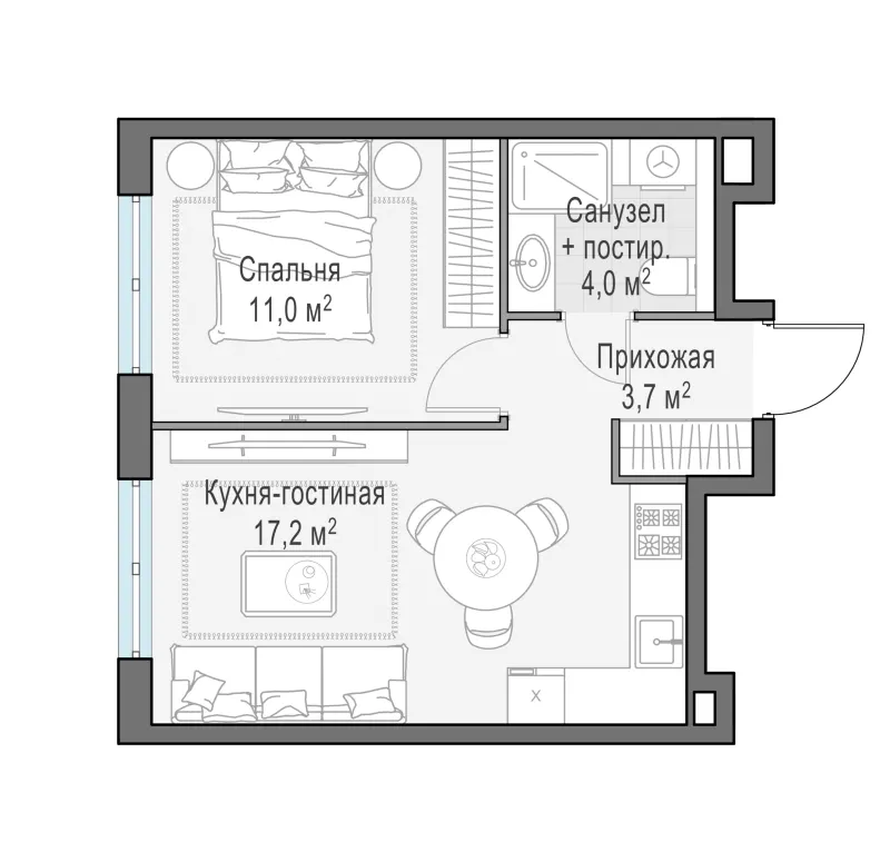 1-комн. 35.8 м²