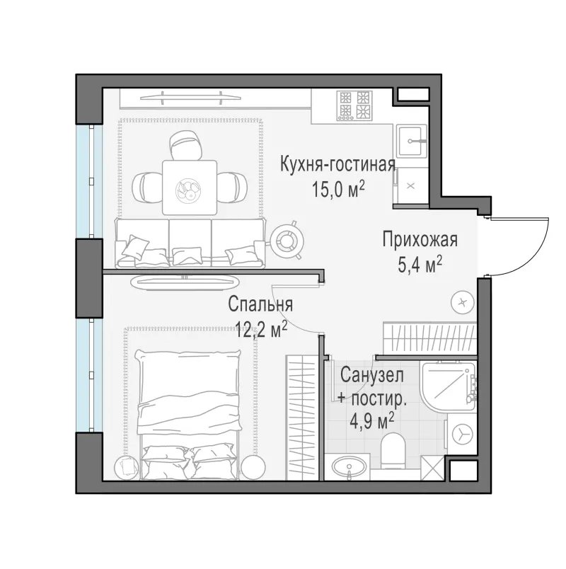 1-комн. 37.5 м²