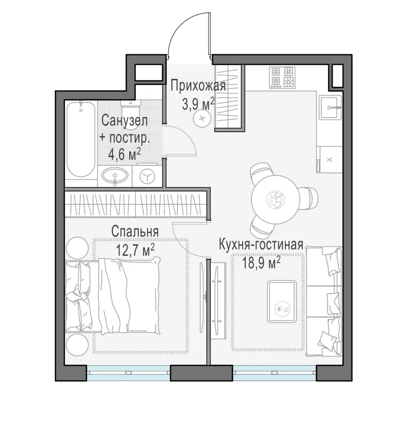 1-комн. 40.2 м²