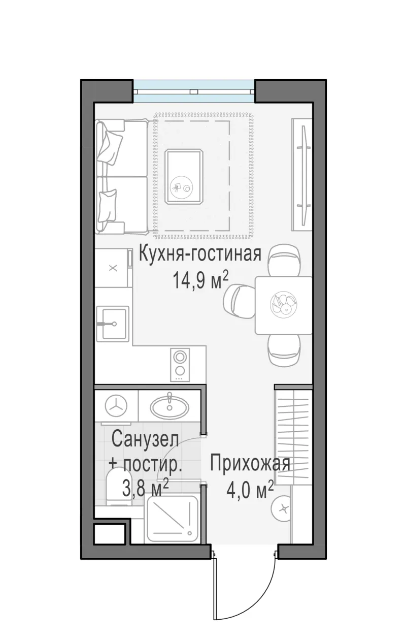 Студия 22.8 м²