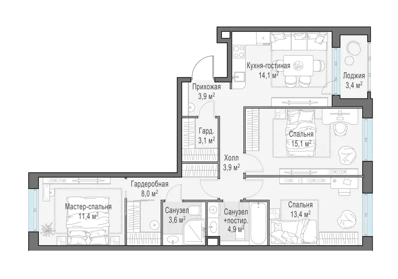 3-комн. 83.7 м²