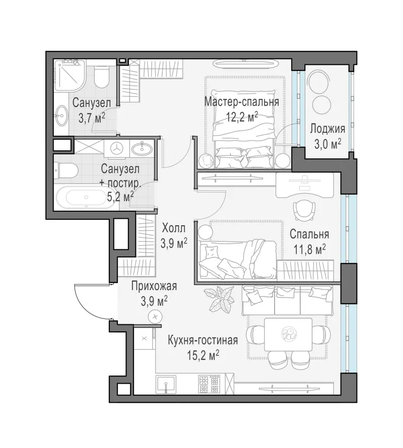 2-комн. 57.6 м²