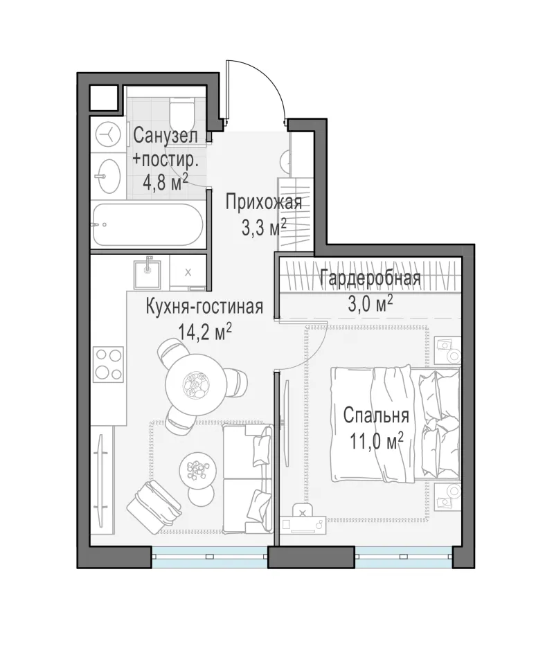 1-комн. 36.3 м²
