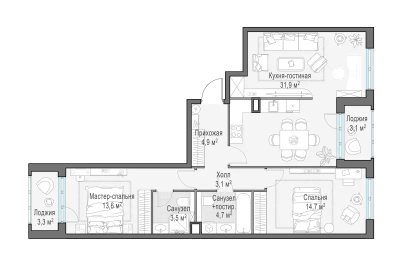 3-комн. 79.3 м²