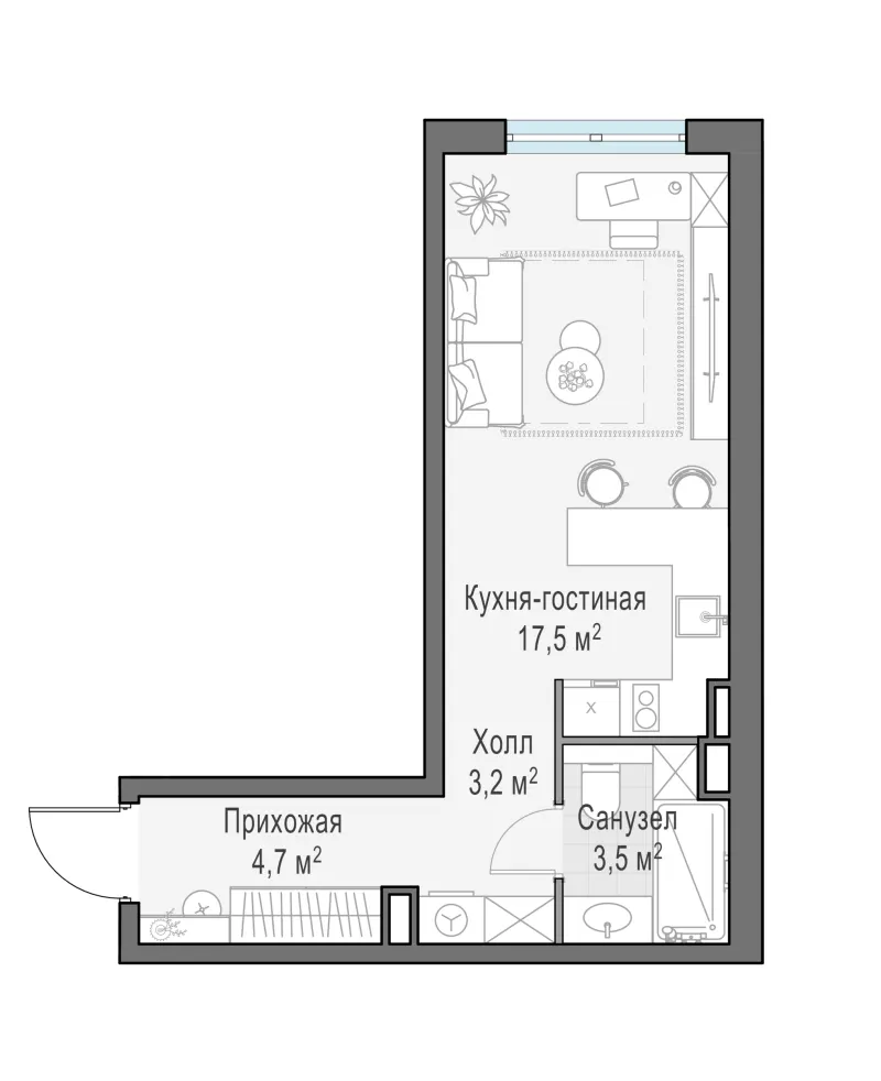 Студия 29 м²
