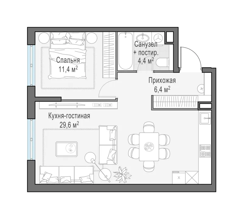 1-комн. 51.8 м²