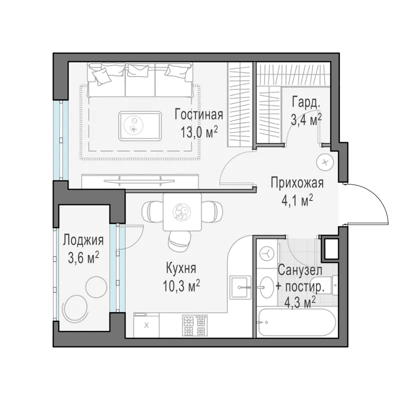 1-комн. 36.9 м²