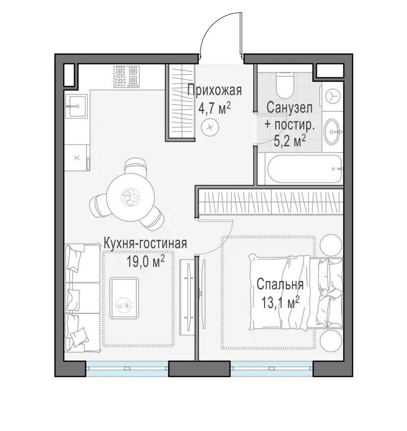 1-комн. 42 м²