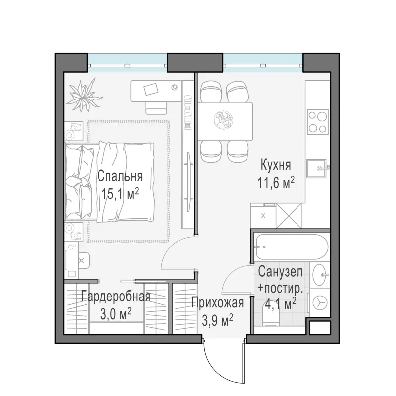 1-комн. 37.9 м²