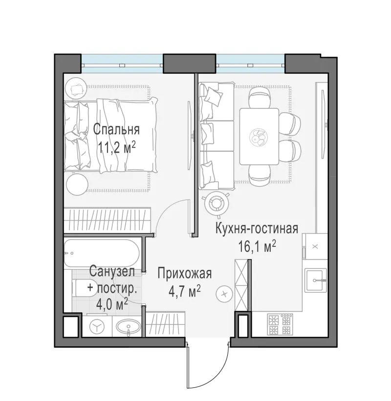 1-комн. 36 м²