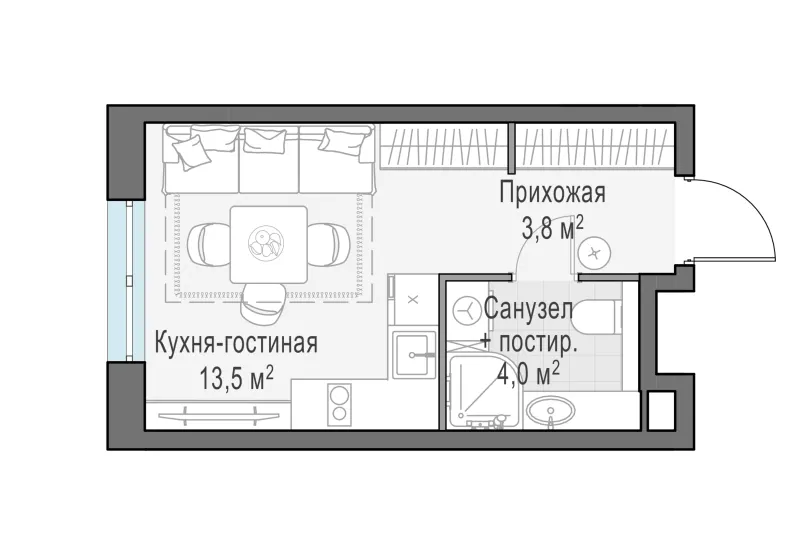 Студия 21.2 м²