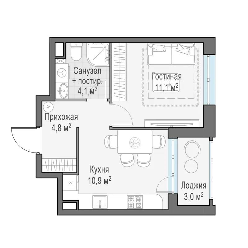 1-комн. 32.3 м²
