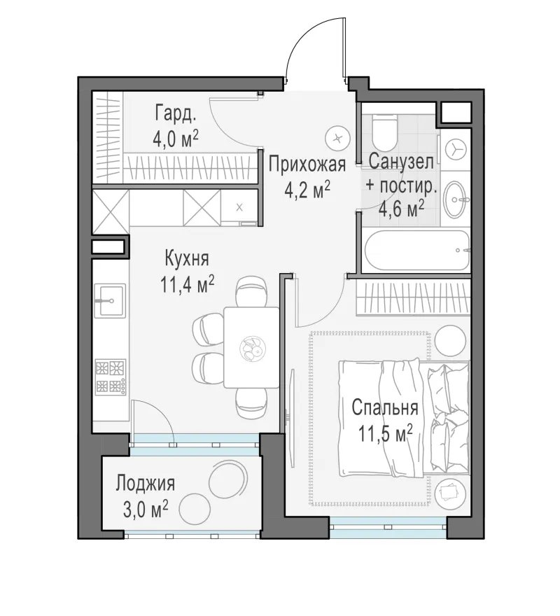 1-комн. 37.4 м²