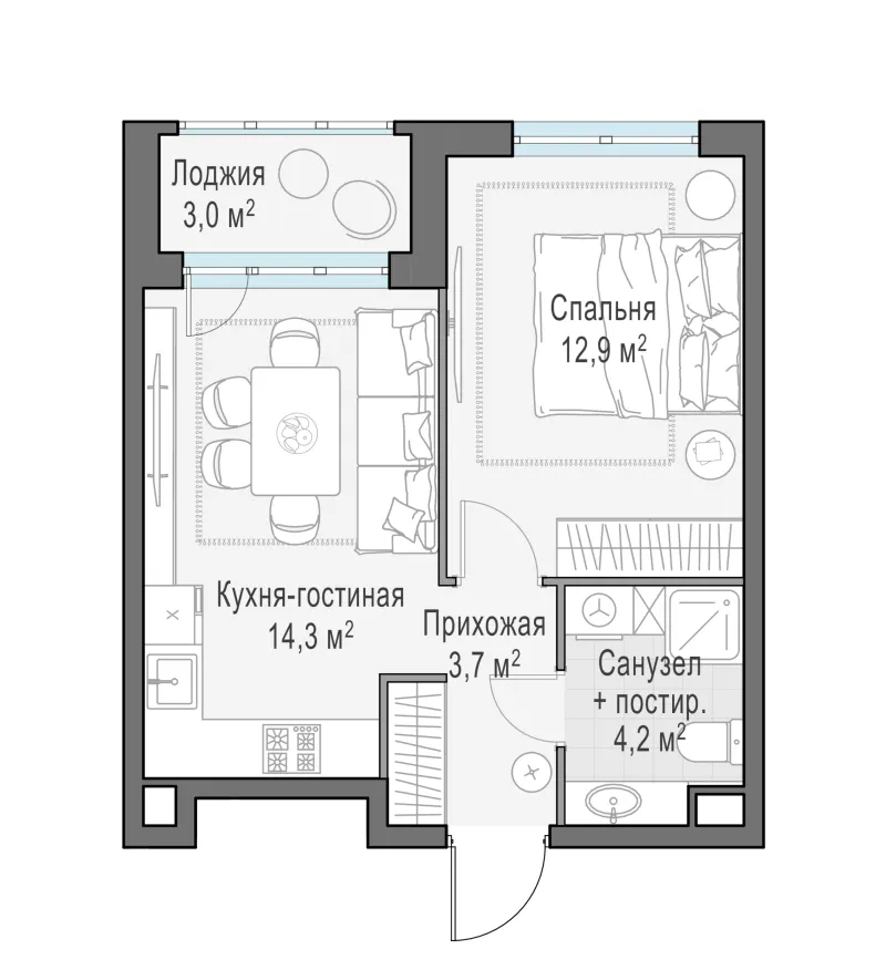 1-комн. 36.6 м²