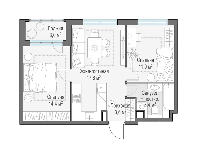 2-комн. 53.5 м²